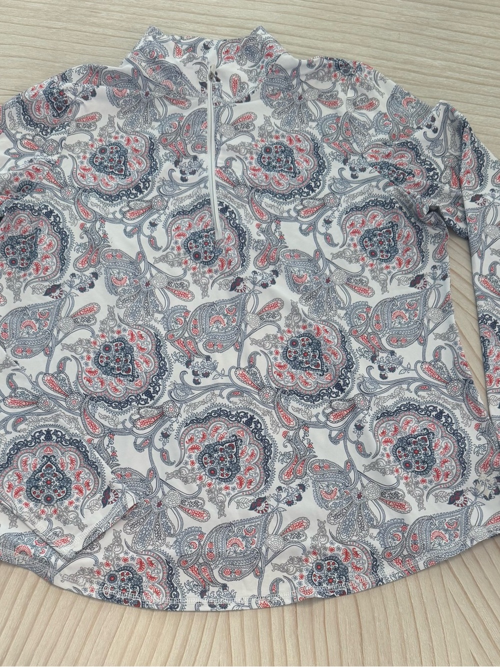 Jofit Women's Long-Sleeve Paisley Quarter-Zip Pullover - White, Navy & Coral